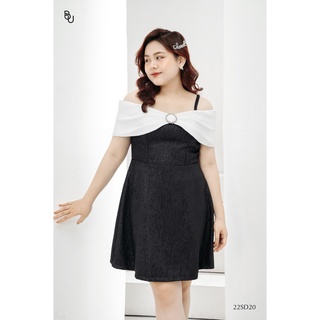 Đầm trễ vai phối trắng đai giữa đính đá bigsize - 22sd20 -