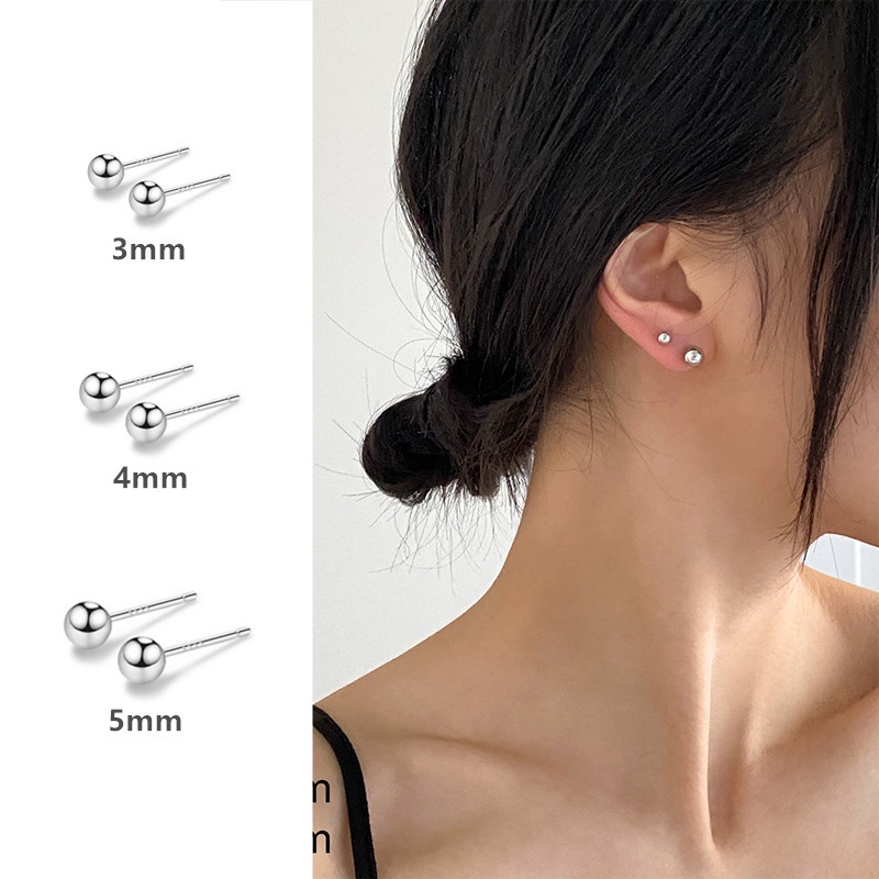 Khuyên tai WE FLOWER mạ bạc 925 thiết kế quả cầu nhỏ chống dị ứng thời trang đơn giản dành cho nữ