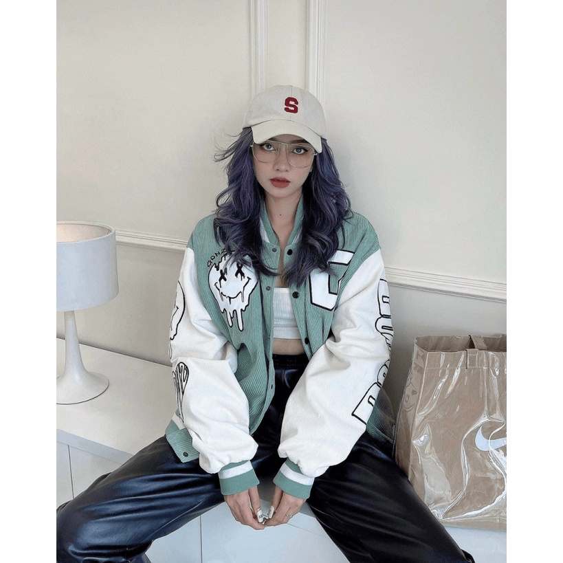 Áo Bomber chất nhung tăm Nam Nữ Thêu Chữ G Cá Tính cúc bấm TP110 [NewUnisex]