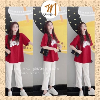 M Booth -  Bộ Quần Áo Nữ JETS  ,Quần Suông Kaki Kèm Áo Phông Cotton In Hình X042