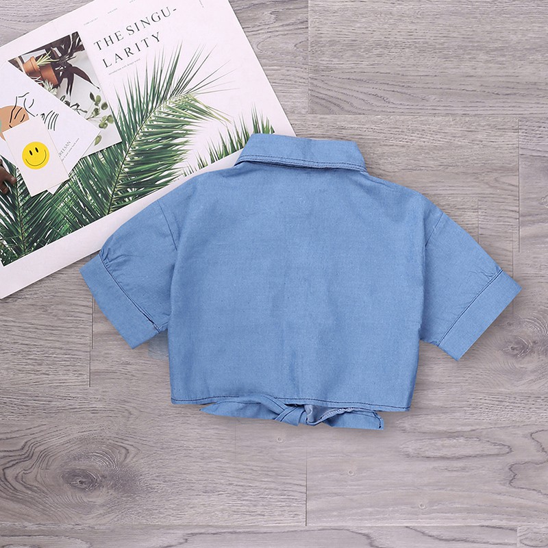 Áo kiểu SIYYIS tay ngắn đính nút phía trước thời trang cho bé gái 5-12 tuổi