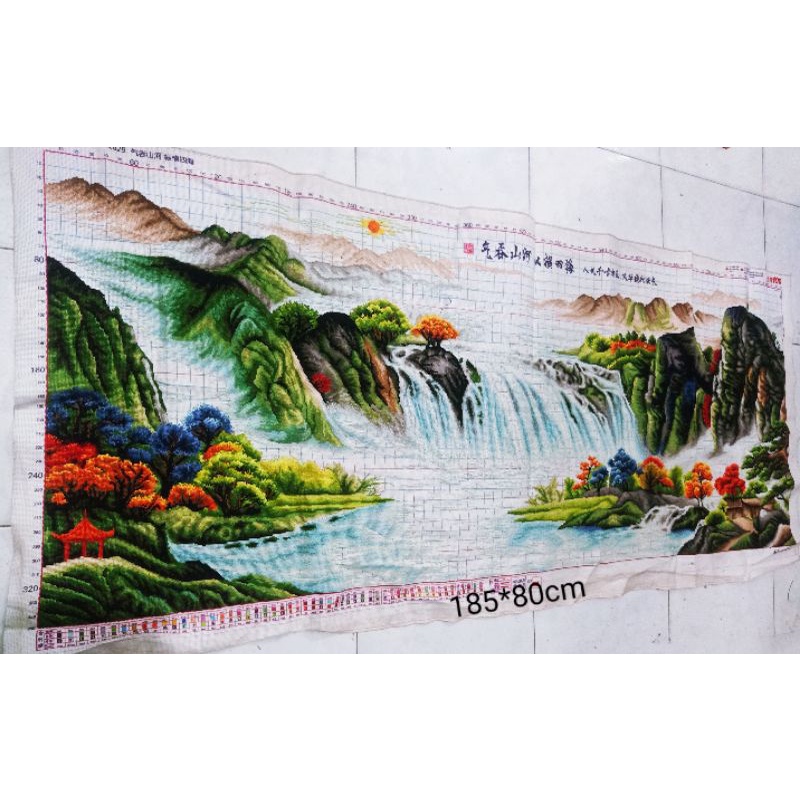 Tranh Thêu Chữ Thập Phong Cảnh 185*80cm Chữ Tàu Giặt Ra