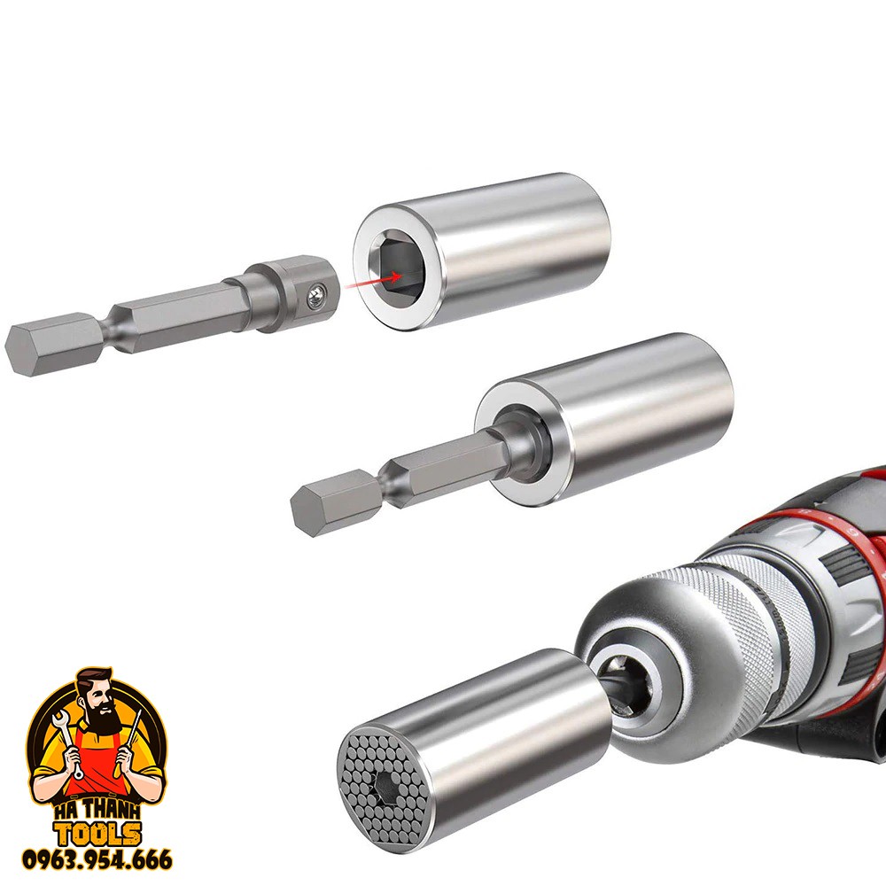 Bộ đầu khẩu đa năng lắp máy khoan vặn ốc từ 7-19mm siêu tiện lợi - Thêm Tay vặn đảo chiều