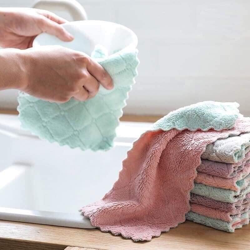 Khăn Lau Đa Năng Bếp, Bát Đĩa, Cốc Chén Thấm Nước Chống Dính Dầu Mỡ Hai Mặt 14X23Cm
