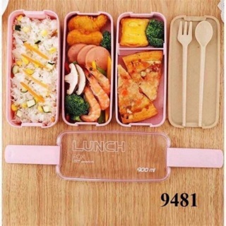 Hộp cơm lúa mạch 3 tầng 900ml kèm muỗng dĩa