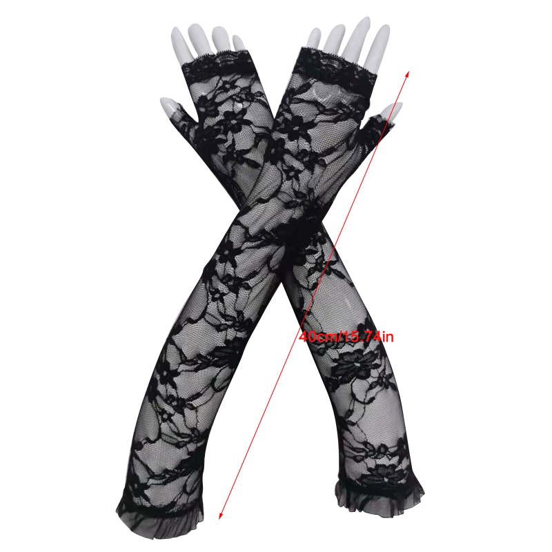 Set 1 Đôi Găng Tay Ren Lưới Hở Ngón Chống Nắng Tiện Dụng