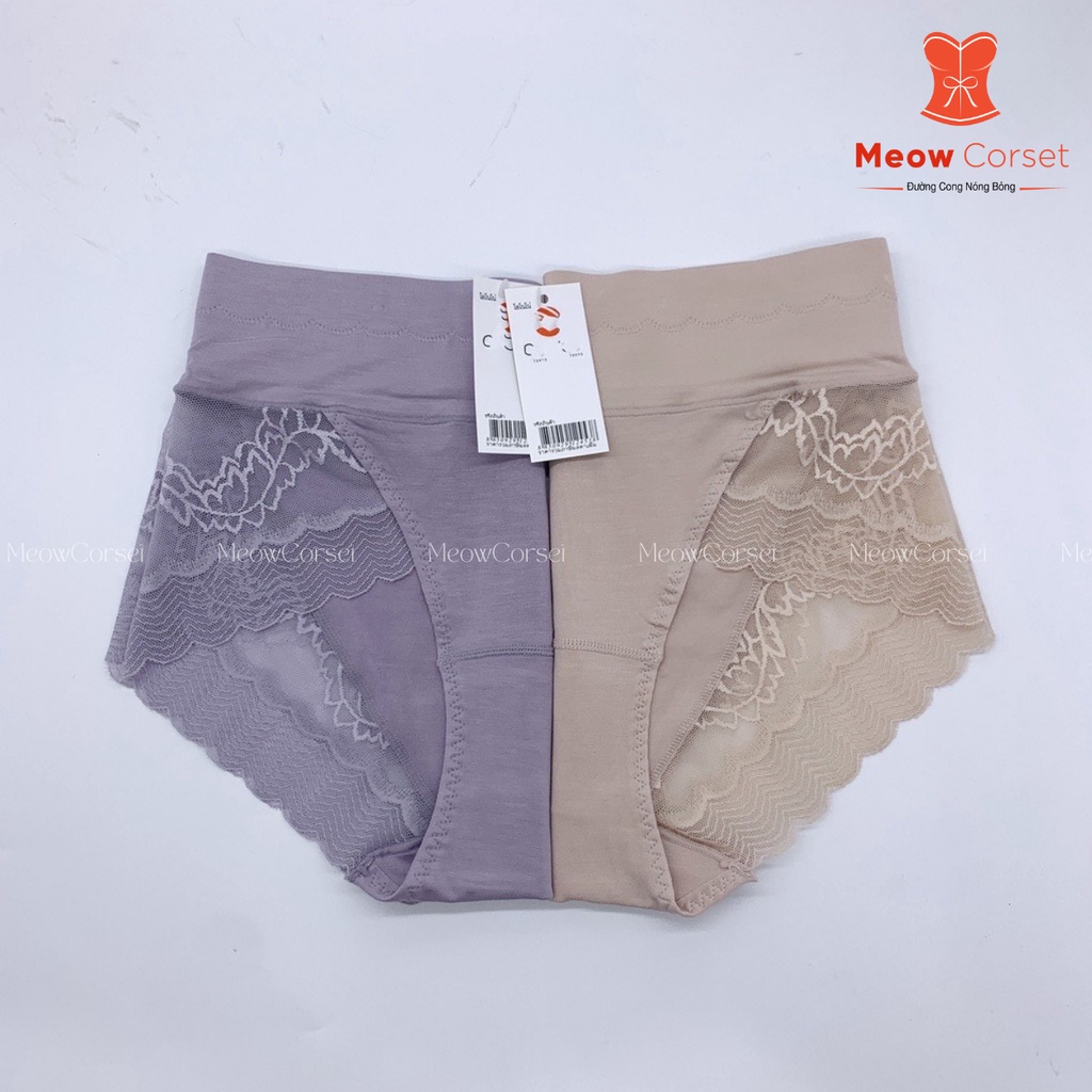 Quần lót nữ cạp cao gen bung nâng mông không hằn mỡ su lạnh phối ren 8889
