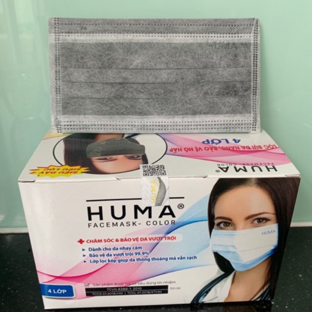 Khẩu trang y tế 4 lớp HUMA xám