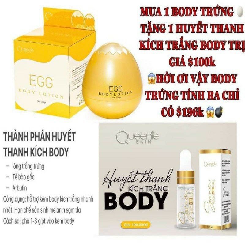 Body trứng vàng Queenie 250gr tặng 1 huyết thanh kích trắng