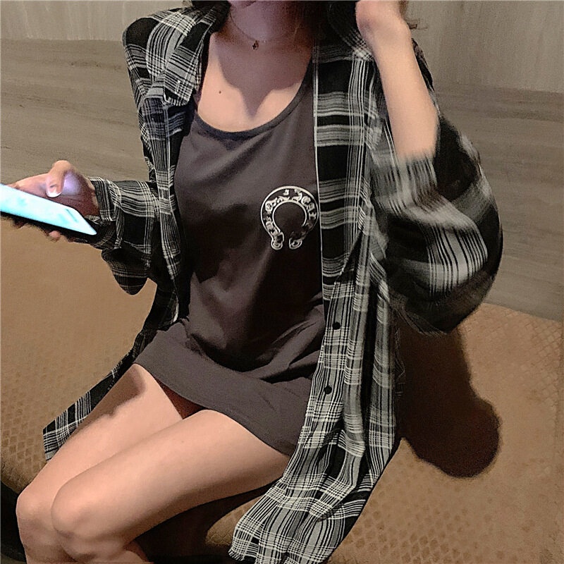 Áo sơ mi caro YEYA tay dài dáng rộng phong cách hàn quốc cho nữ