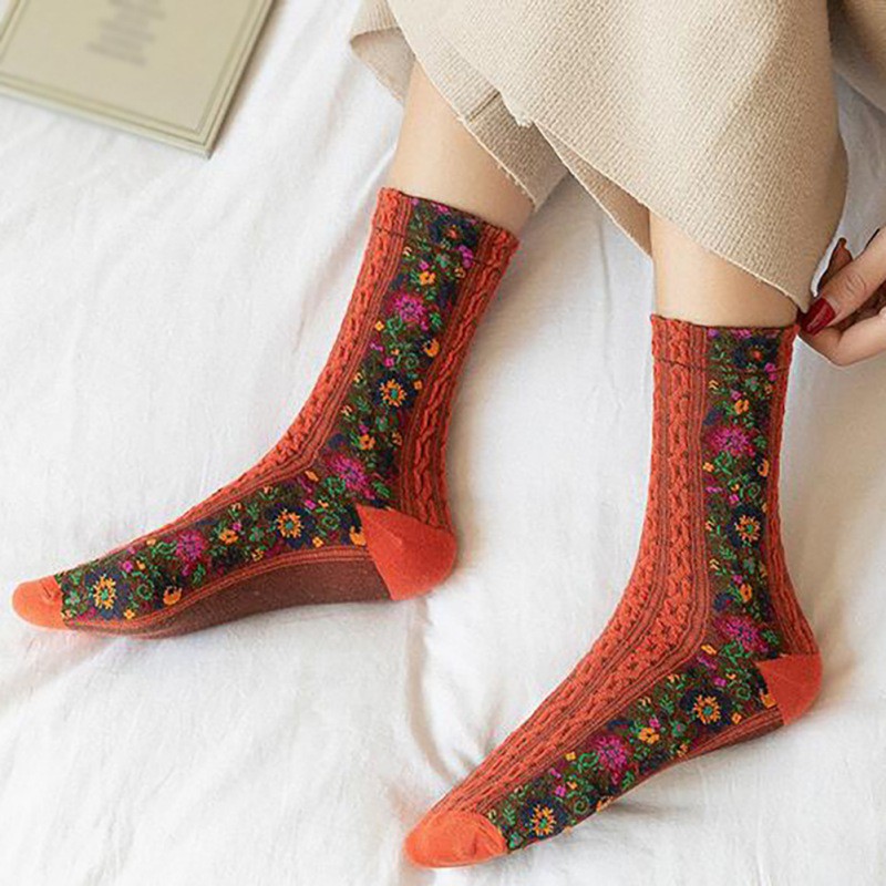 Đôi vớ cotton kiểu dáng dân tộc cổ điển cho nữ