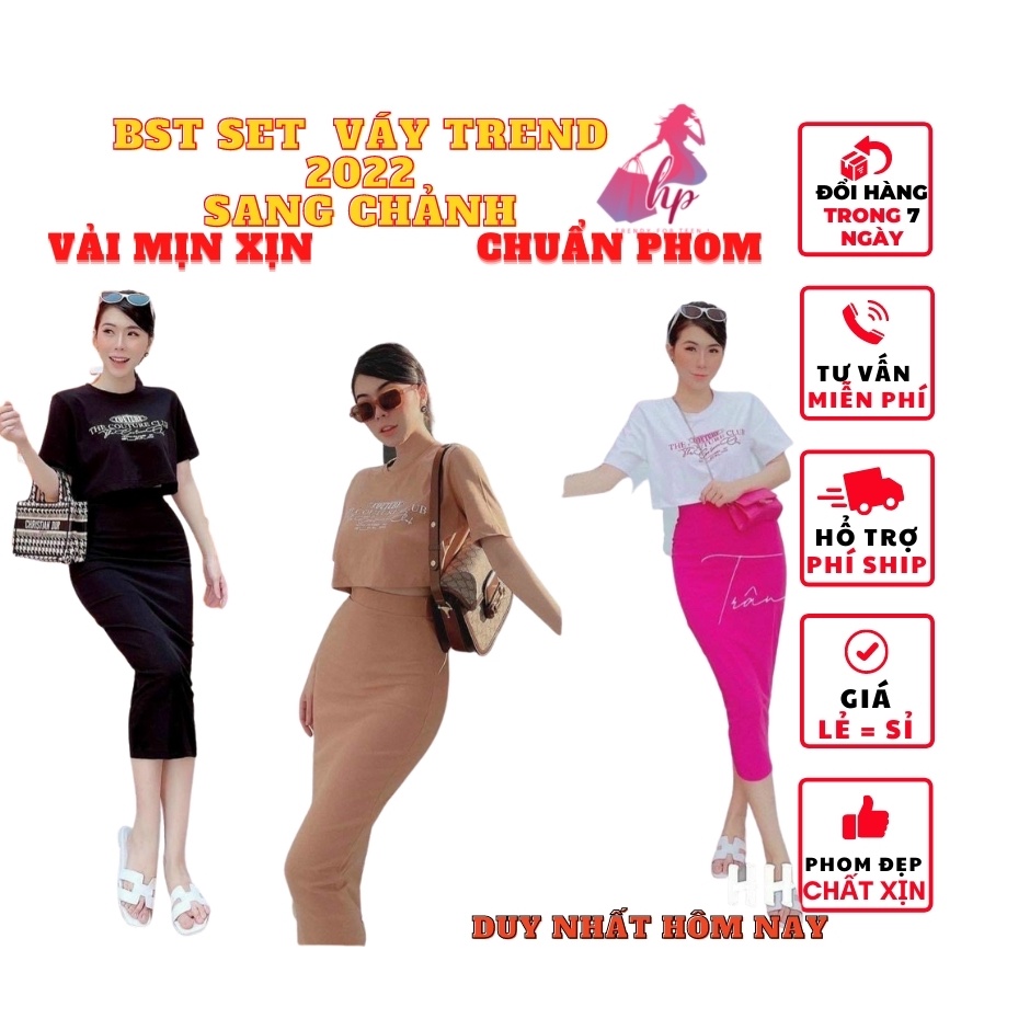 Set đồ nữ sang chảnh áo croptop tay ngắn kèm váy dài kiểu hàn quốc dự tiệc thời trang 2022-VD22