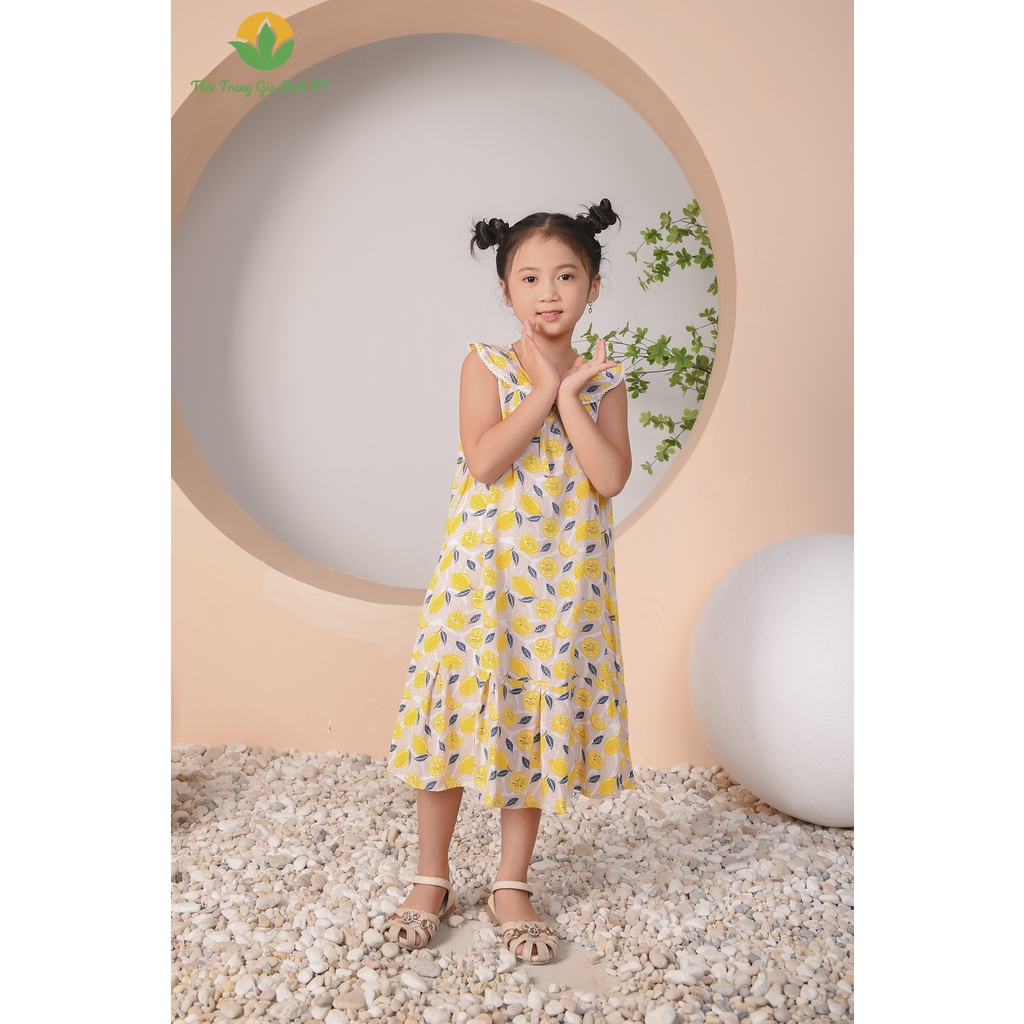 Váy bèo cổ ren Việt Thắng bé gái, chất lanh mềm mại thoải mái - V62.2202