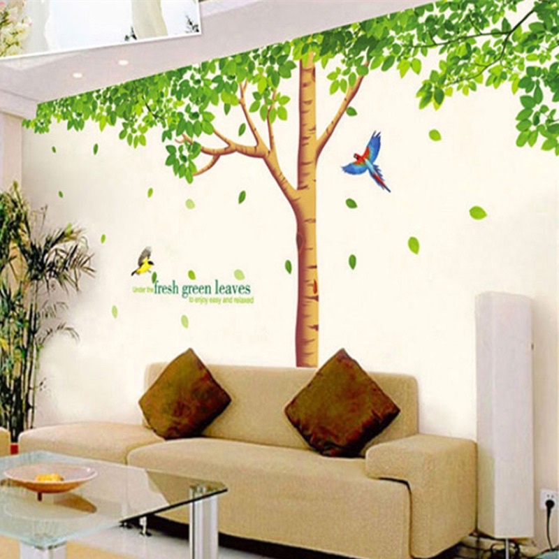 Decal dán tường cây xanh cỡ to trang trí phòng khách.
