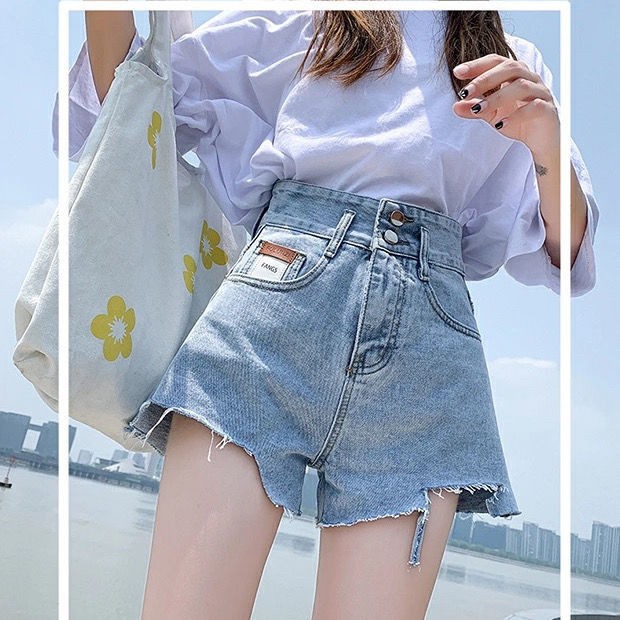 Quần Short Jeans Lưng Cao Ống Rộng Thời Trang Xuân Hè 2021 Cho Nữ