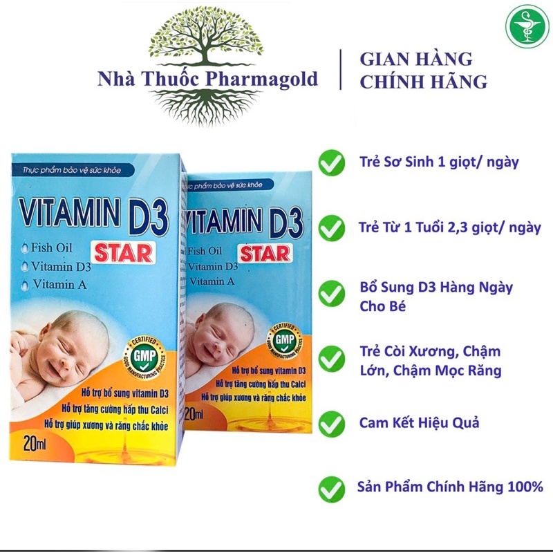 Vitamin D3 Star cho bé từ sơ sinh. D3 nhỏ giọt cho bé. Trẻ sơ sinh 1 giọt/ ngày. Từ 1 tuổi 2,3 giọt/ ngày