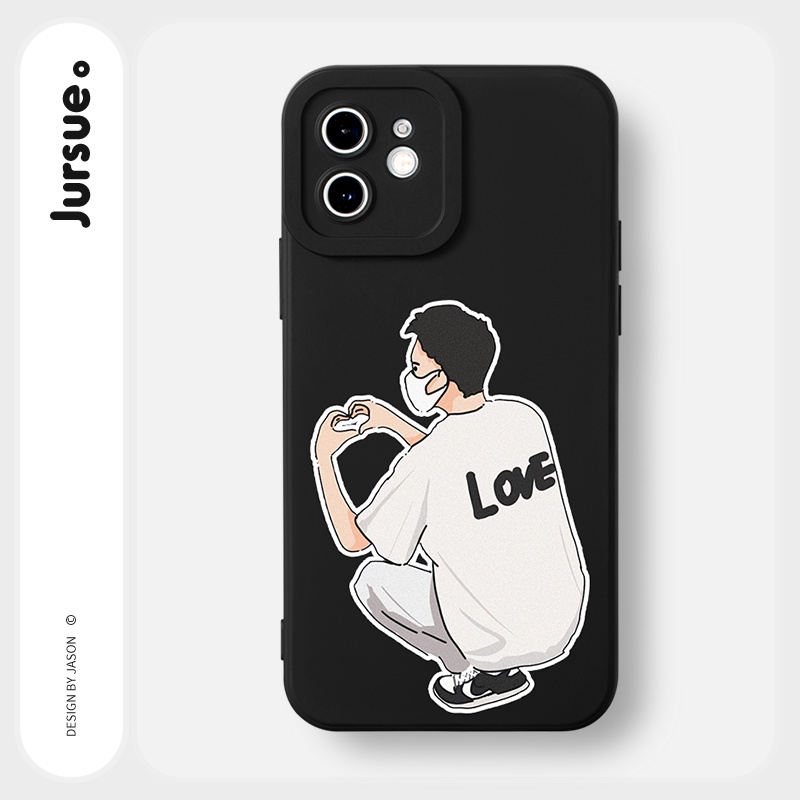 Ốp lưng JURSUE hoạt hình cặp đôi dễ thương đẹp đen Cho iPhone 14 13 12 11 Pro Max SE 2020 X XR XS 8 7 ip 6S 6 Plus Y2261