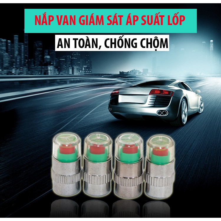 [ LOẠI CHỐNG CHỘM ] Van Cảnh Báo Áp Suất Lốp Ô TÔ - XE MÁY Bộ 4 Van Báo Áp Suất Lốp Lõi Đồng