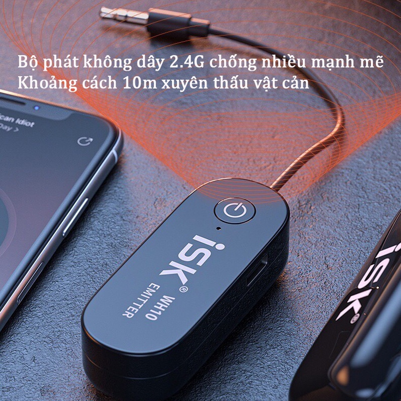 Tai nghe kiểm âm ISK WH10 không dây với tần số sóng 2.4G siêu thấu các vật cản 10m tương thích tất cả các thiết bị.