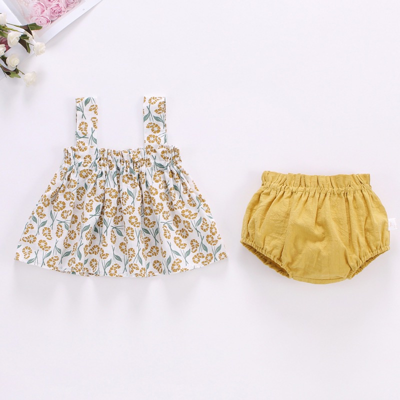 Bộ Trang Phục 2 Mảnh Gồm Đầm Hai Dây In Hình Quả Cherry + Quần Short Dễ Thương Dành Cho Bé Gái Sơ Sinh