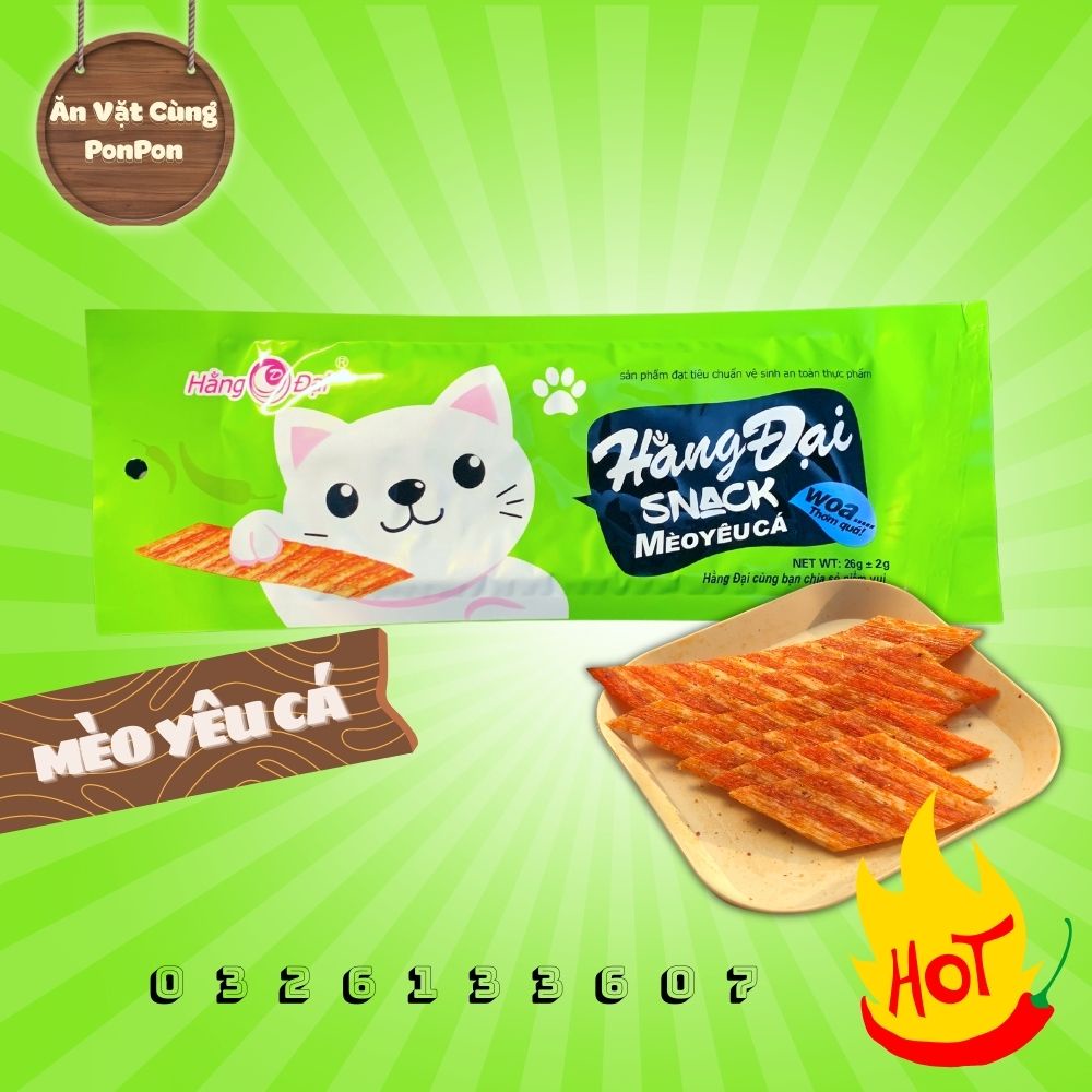 Snack Mèo Yêu Cá Hằng Đại, Snack Cay Cay Xé Miếng, Đồ Ăn Vặt Tuổi Thơ Ăn Cùng Pon Pon