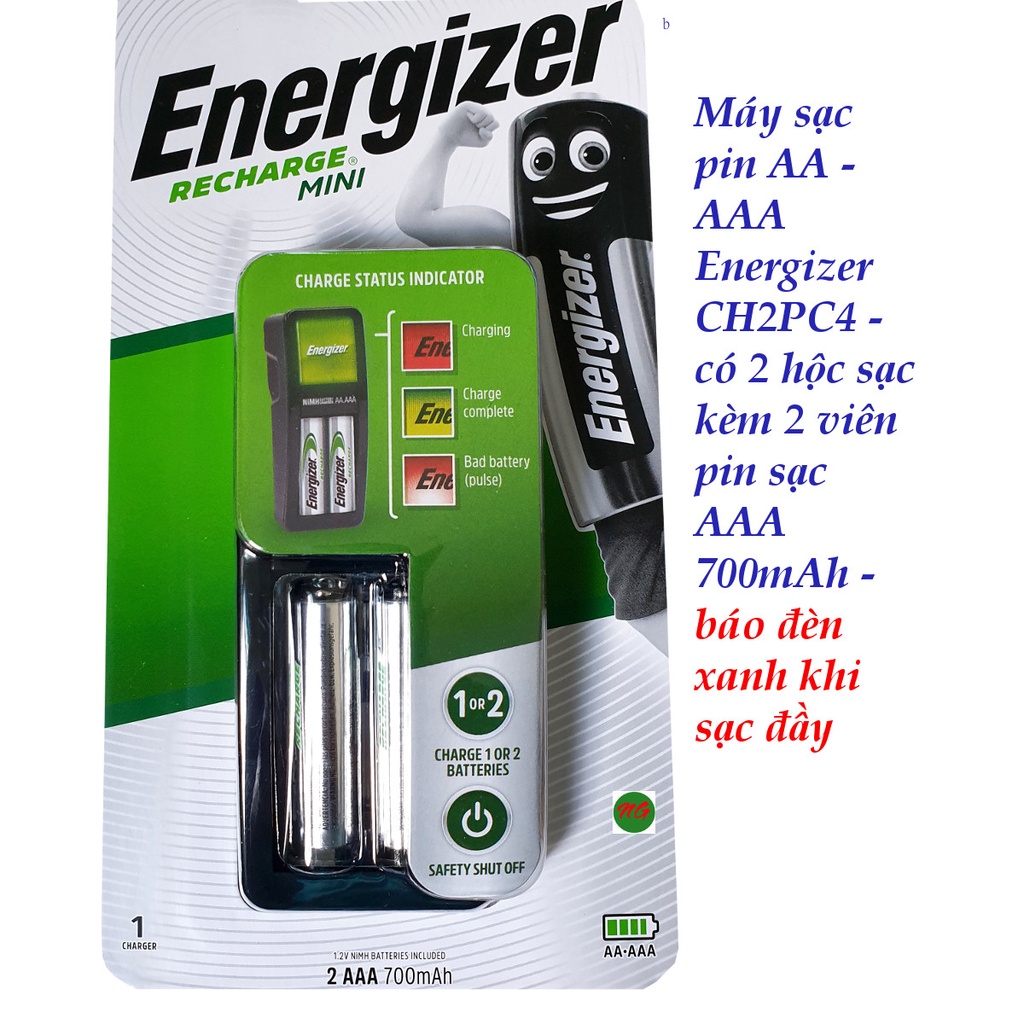 Máy Sạc Pin AA- AAA 2 hộc kèm 2 viên pin sạc AAA 700 mAh ENERGIZER