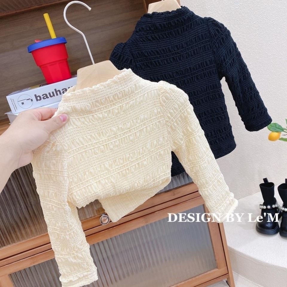 Áo thun hai lớp bằng vải nỉ ấm áp phong cách phương Tây thời trang mùa đông mới cho bé gái 2021