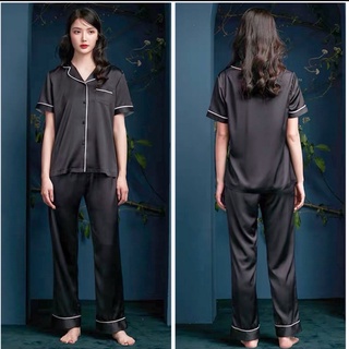 Bộ đồ ngủ nữ lụa pijama bigsize đen Merly Official, Pyjama lụa mặc nhà