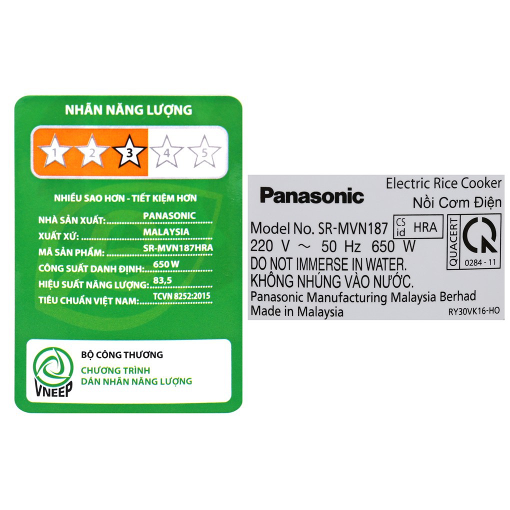 [ELHAP1 giảm tối đa 200K] Nồi cơm điện Panasonic SR-MVN187HRA