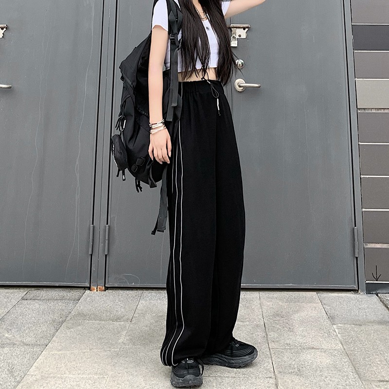 QUẦN DÀI ỐNG RỘNG phong cách Harajuku kẻ viền ở sườn quần - UNISEX - kết hợp với croptop - THỜI TRANG NỮ