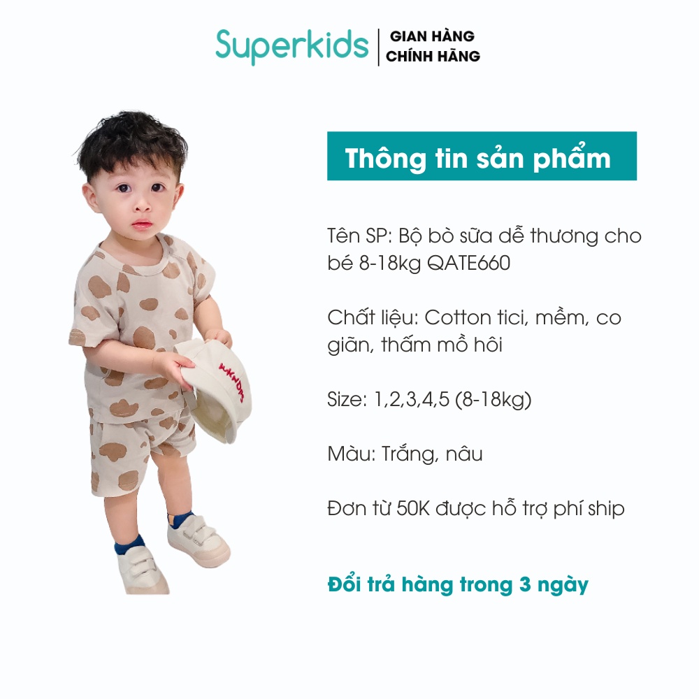 Bộ quần áo bé trai bé gái bò sữa 8-18kg QATE660