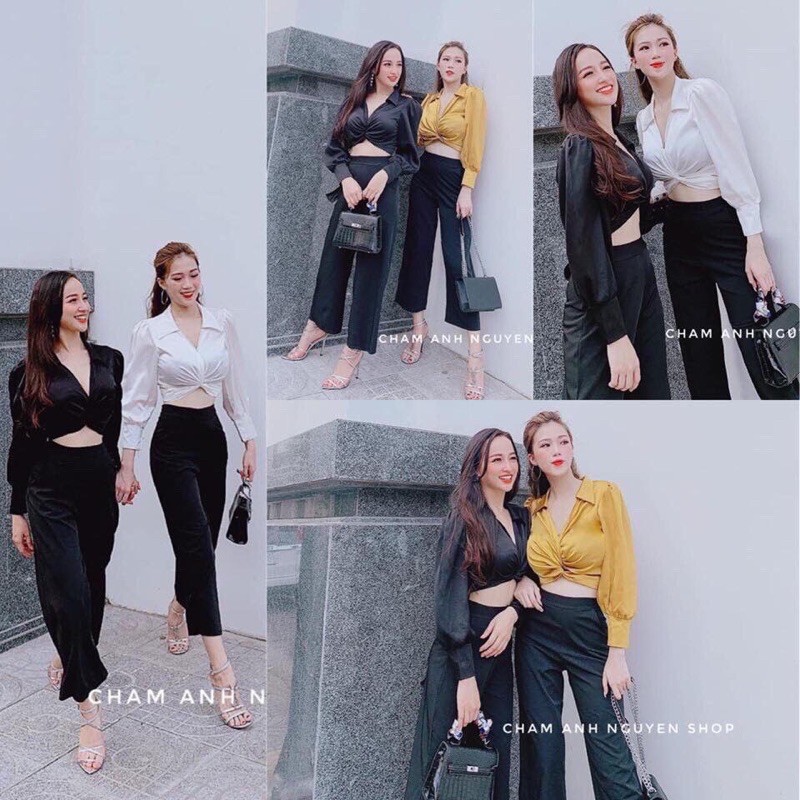 Áo sơ mi xoắn eo