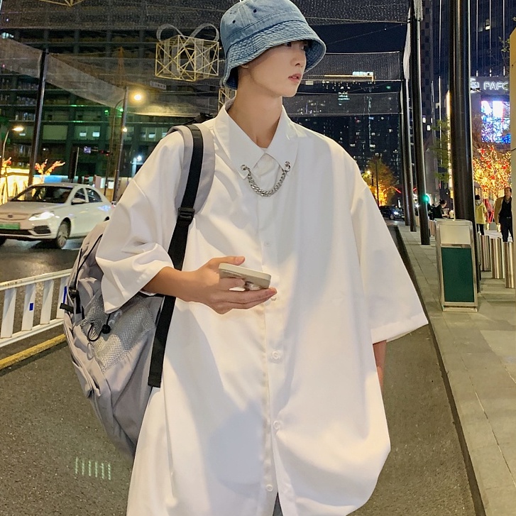 Áo Sơ Mi Tay Ngắn Màu Trơn Phong Cách Hàn Quốc Thời Trang Cá Tính Cho Nam