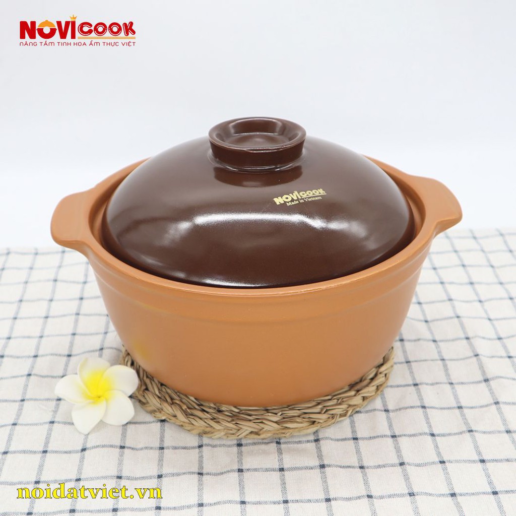 Bộ 2 Nồi Sứ Kho Cá NOVIcook cao cấp màu be - TẶNG 6 ĐĨA SỨ 16CM