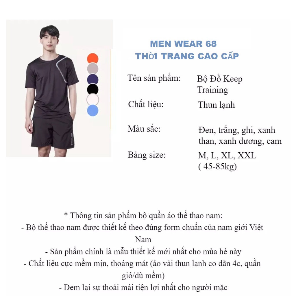 Bộ Quần Áo Thể Thao Nam Thun Lạnh MEN WEAR 68 Cao Cấp 5 Màu Vải Mềm Cực Mát