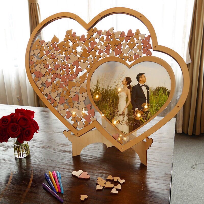 Hộp thả Tim Thegioipuzzle TRONG SUỐT| Thiết kế size 200 tim dán ảnh cưới (kèm ảnh thật khách đã đặt)
