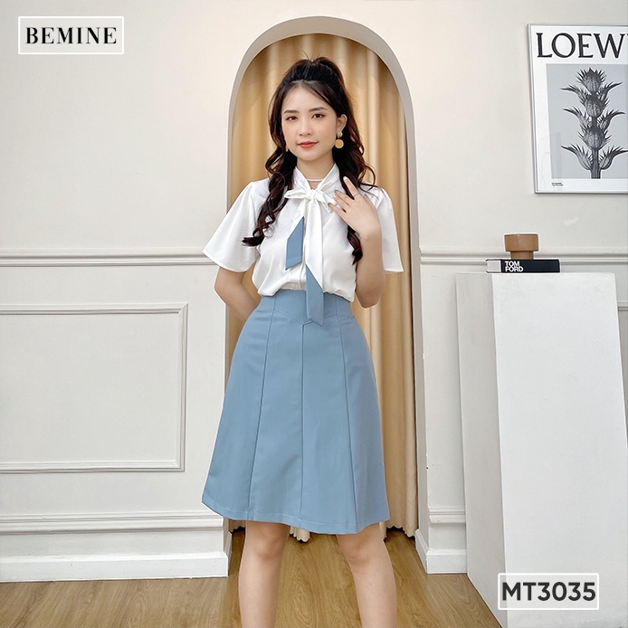 Set chân váy áo cổ nơ phối BEMINE MT3035XANH