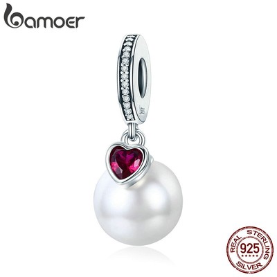 Hạt Xỏ Trang Sức Bamoer SCC782 Bằng Bạc 925 Đính Ngọc Trai Giả Sang Trọng