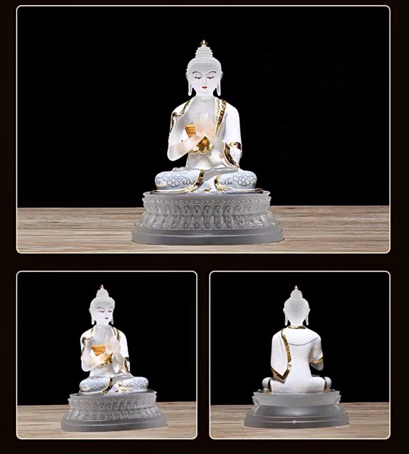 Bộ tượng Dược Sư 7 thế tay lưu ly dát vàng vẽ màu (17cm)