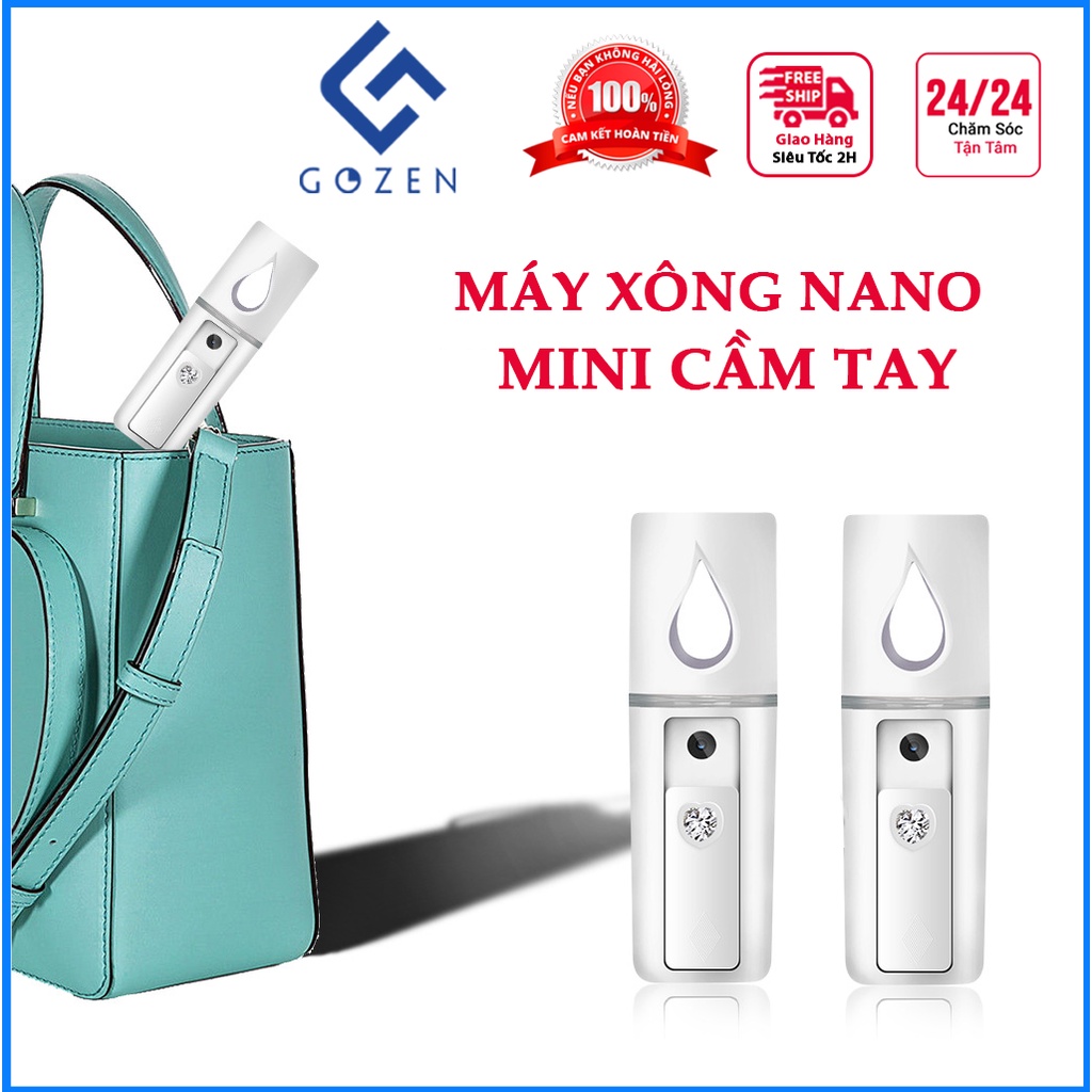 Máy xông mặt mini phun sương tạo ẩm, máy xông mũi họng công nghệ nano mini tiện lợi có gương soi tại GozenMall