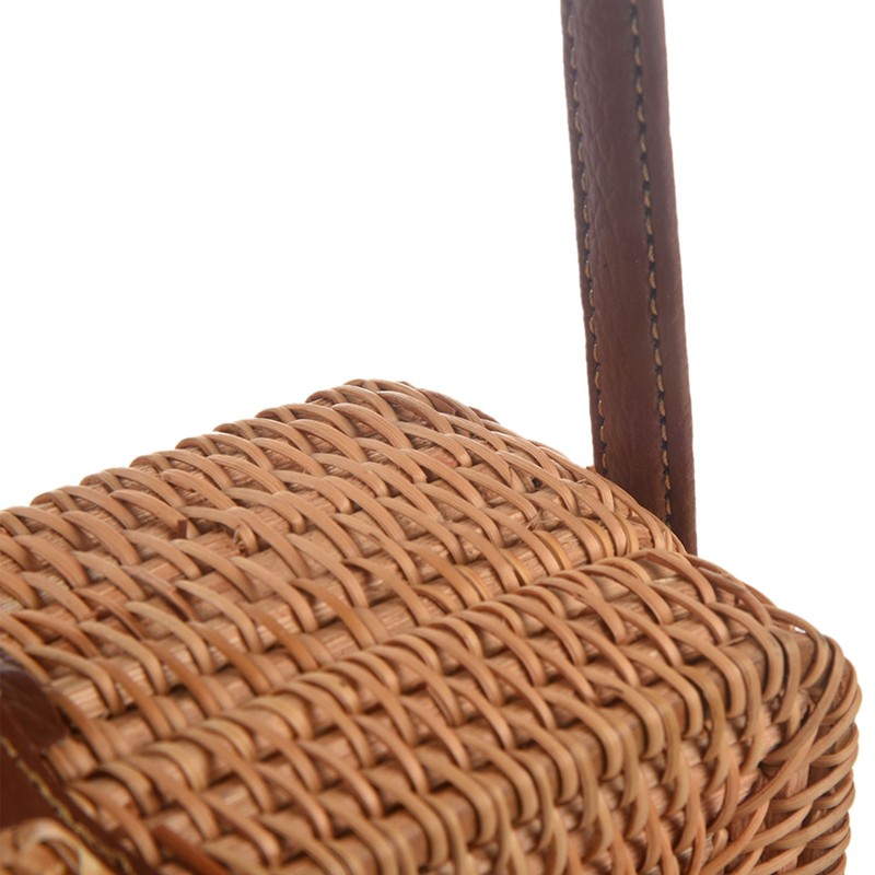 Túi xách đeo chéo đan thủ công bằng roi mây hình vuông kèm dây da phong cách Bohemia