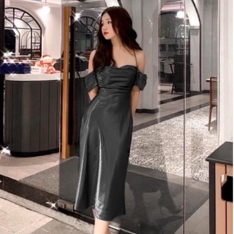 Đầm Xếp Ly Lụa Trễ vai