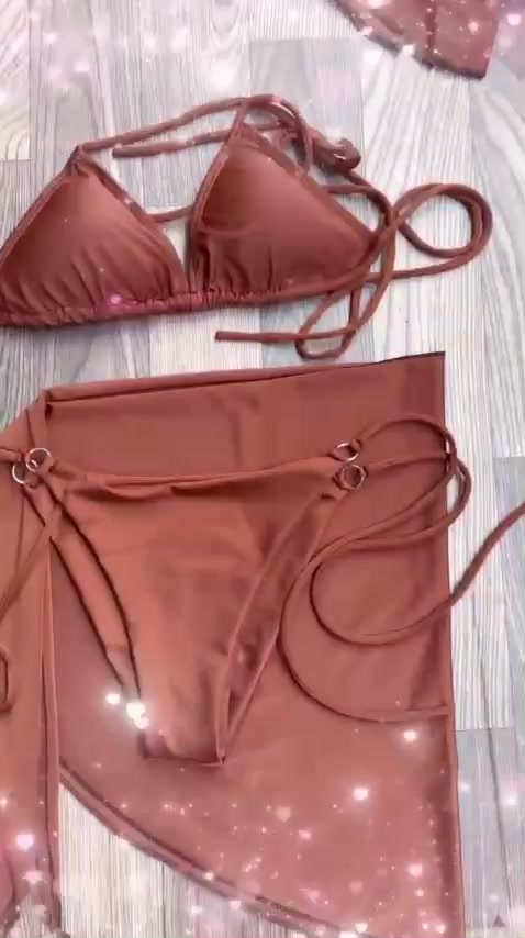 Bikini đi biển, set bikini biển 3 chi tiết màu nâu tây chất thun lạnh 2 lớp cao cấp | BigBuy360 - bigbuy360.vn