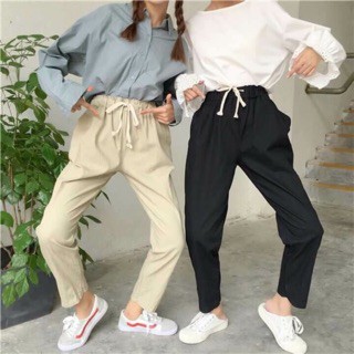 Quần baggy thô đũi cạp chun rút