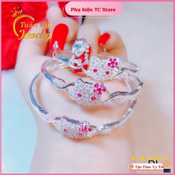 FREESHIP Lắc Tay Trẻ Em, Vòng Tay Bạc Hình Mèo Kitty Dễ Thương, Dành Cho Bé Gái Hàng Loại 1 Dày Dặn