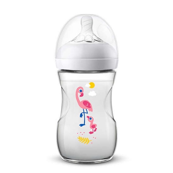 Bình sữa Philips Avent Natural 260ml hoạ tiết chim hạc và hà mã