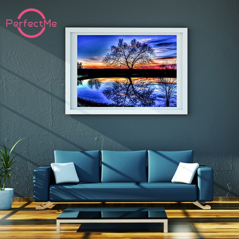 Bộ tranh đính đá DIY hình hoàng hôn 30x40cm để trang trí nhà