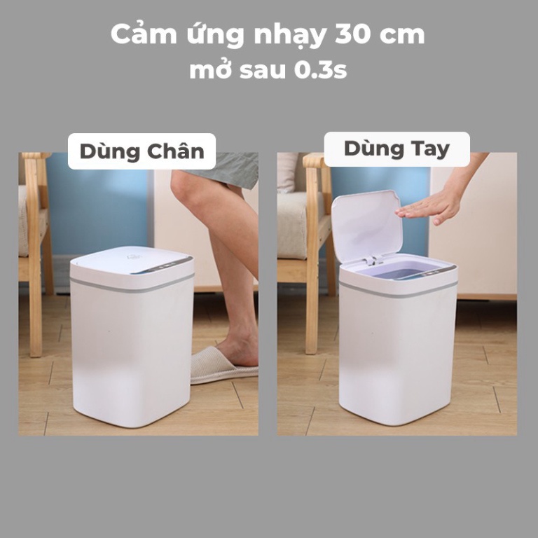 Thùng Rác Cảm Ứng Thông Minh Có Nắp Đóng Mở Tự Động Có Hộp Đựng Túi Rác Tiện Lợi Đèn Chiếu Sáng Ban Đêm [Tặng Túi Rác]