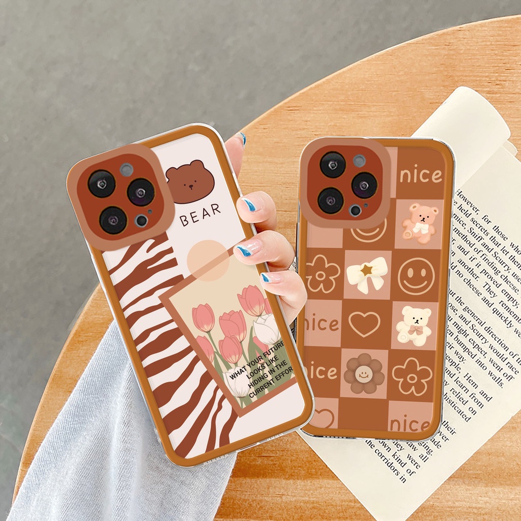 Ốp lưng iphone cạnh vuông lỗ camera gấu hoa 6s/6splus/7/7plus/8/8plus/x/xr/xs/11/12/13/pro/max/plus/promax