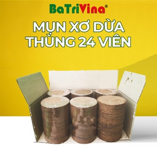 Thùng 24 viên Mụn Xơ Dừa nguyên chất trồng cây, rau mầm (1 viên cho 5 dm3 khối giả thể - khoảng 3 đến 5 kg xơ dừa)